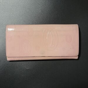 Cartier Wallet Purse Pink Silver Enamel leather Woman Authentic Used T7421